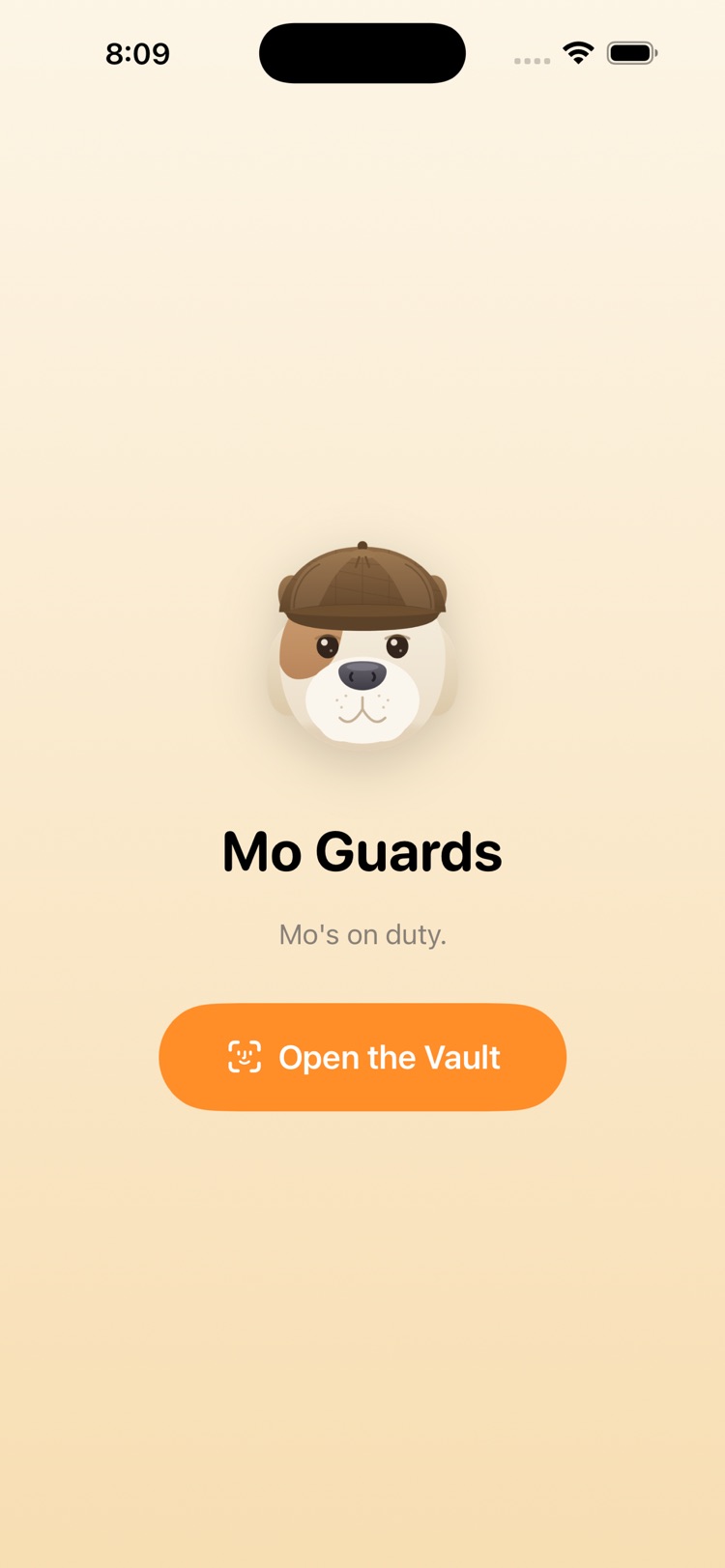 The lock screen protecting access to the app.
