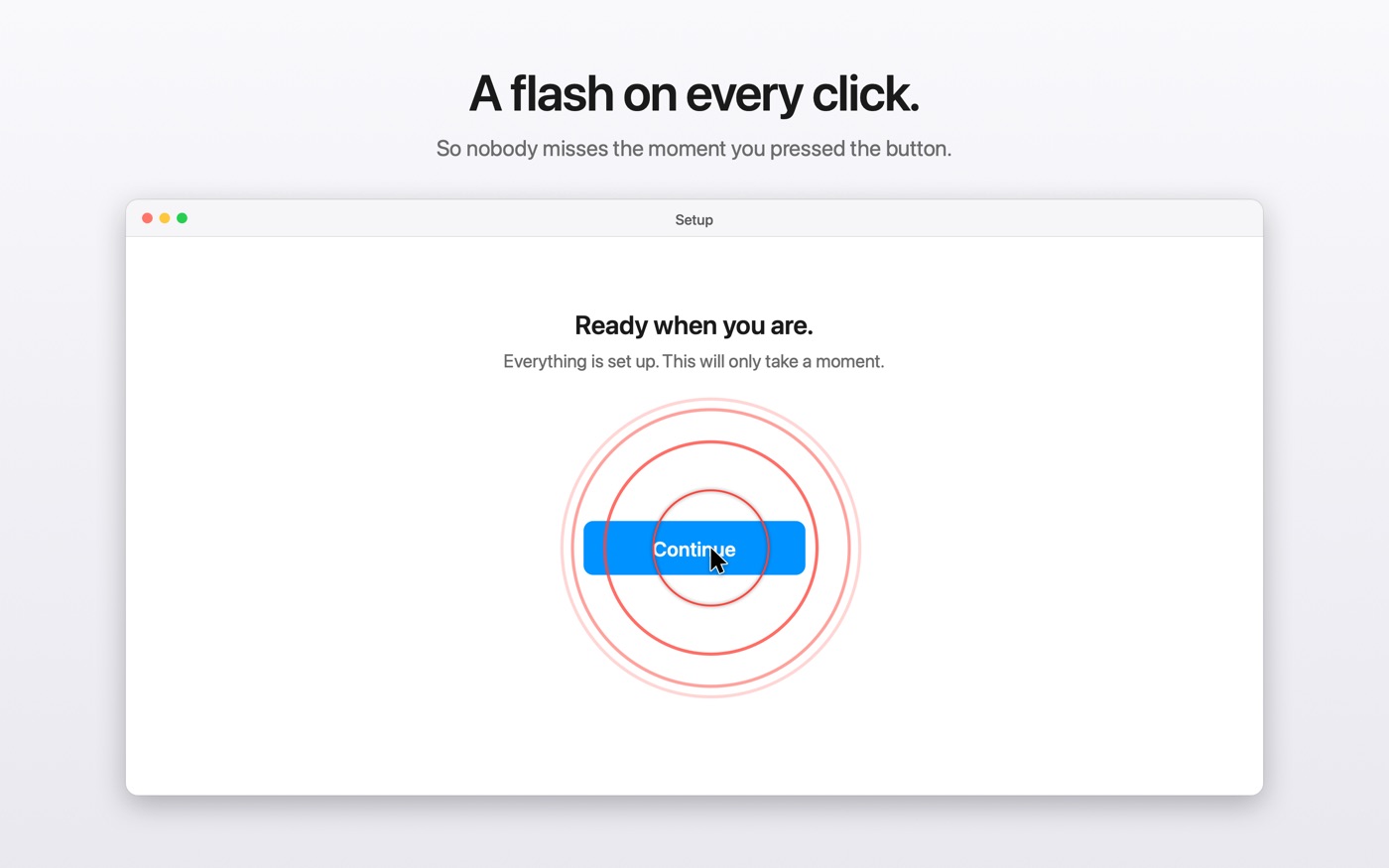 A ring pulsing outward from a button, marking a click.